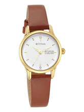 Titan Women's Watch Analog White Dial With Tan Leather Strap, 2656YL01